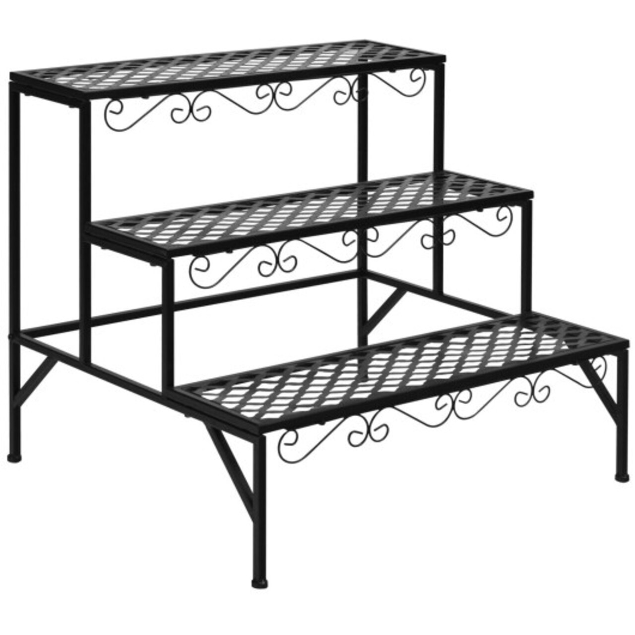 Black 3 Tier Metal Plant Stand Flower Rack Sturdy Indoor Outdoor Storage Shelf